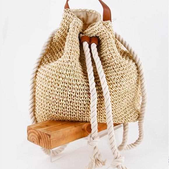 Handbags - NWT Boho Beach Raffia Woven Rope Backpack